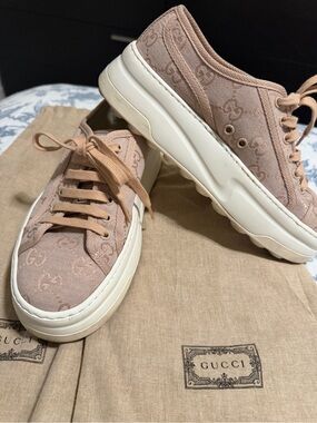 Gucci Pink Tennis Platform Sneakers